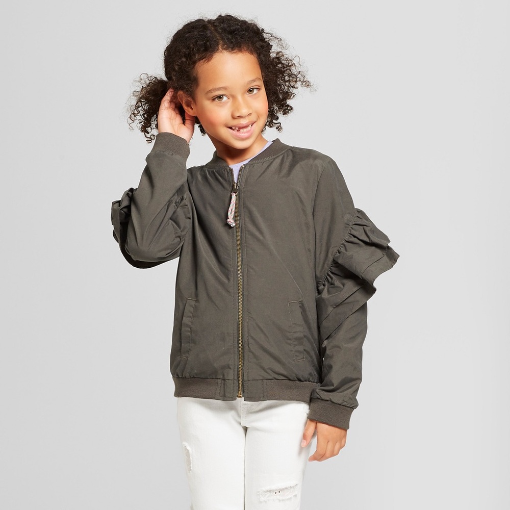 *Ruffle sleeves and back bomber Jacket